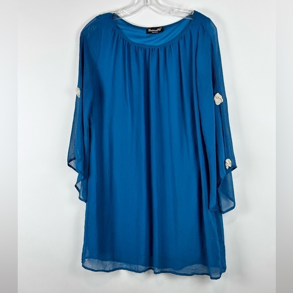 Women's Floral 3/4 Split Sleeve Round Neck Mini Dress